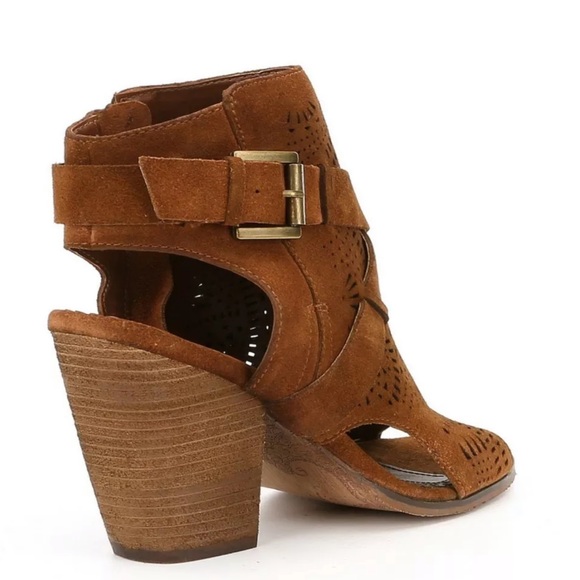 Cognac Distressed Leather Peep Toe Ankle Bootie - Picture 2 of 4
